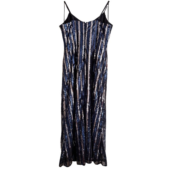 ANTHROPOLOGIE Maeve Sequins Bling Cocktail Party Striped Midi Dress Size L NWT - Picture 8 of 12